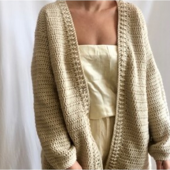 Handmade Sweaters - Handmade Cream Chunky Knit Cardigan Crochet Sweater with Pockets ptp 20.5